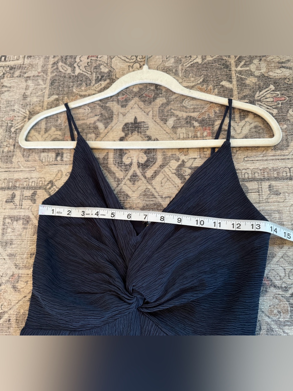 Abercrombie & Fitch Navy Blue Crinkled Textured, Twist Front Mini Dress, Size SP - Picture 8 of 12